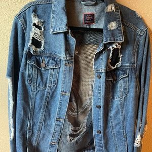 Ripped Jean Jacket with Black fish netting size large